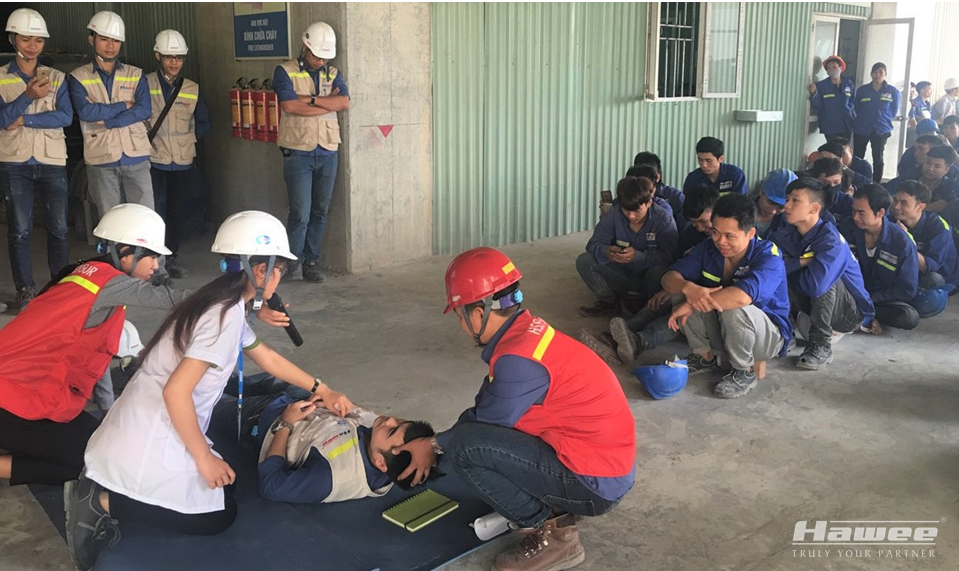 A first aid training session at Goldmark City project